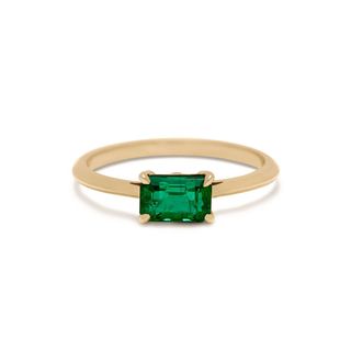 Anna Sheffield + Bea East/West Solitaire Ring, Yellow Gold & Emerald