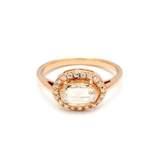 Anna Sheffield + Oval Rosette Ring, Yellow Gold & Champagne Diamond