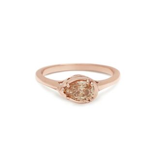 Anna Sheffield + Petite Pear Luna Ring, Rose Gold & Champagne Diamond