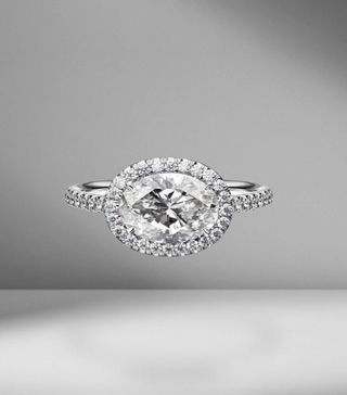 Material Good + East-West Oval Cut Engagement Ring with Pavé Halo