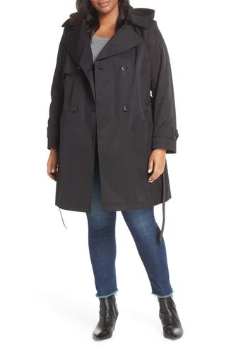 Halogen + Double Breasted Hooded Trench Coat