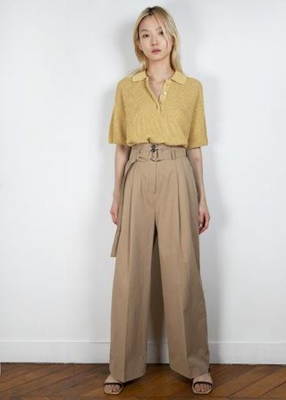 The Franke Shop + Linen Blend Pants in Neutral Tan with D-Ring Belt
