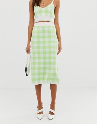 ASOS Design + Two-Piece Check Knitted Midi Skirt