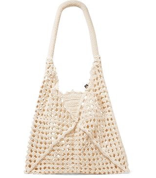 Nannacay + Net Sustain + Luna Leather-Trimmed Crocheted Cotton Shoulder Bag