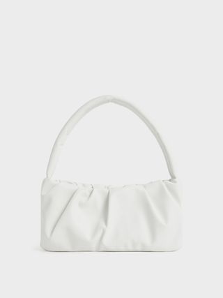 Charles & Keith + White Ruched Top Handle Bag