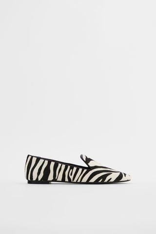 Zara + Animal Print Faux Fur Flat Shoes