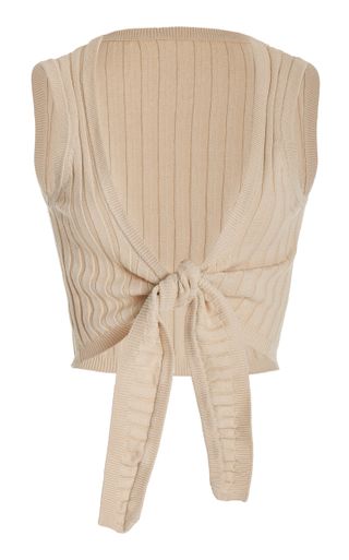 Posse + Exclusive Ansley Tie-Front Ribbed Cotton Cropped Top