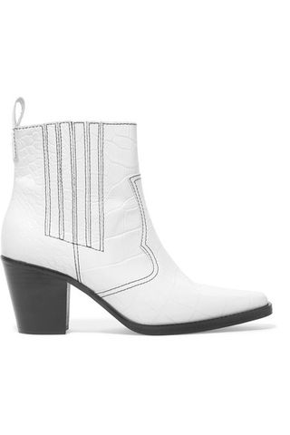 Ganni + Croc-Effect Leather Ankle Boots