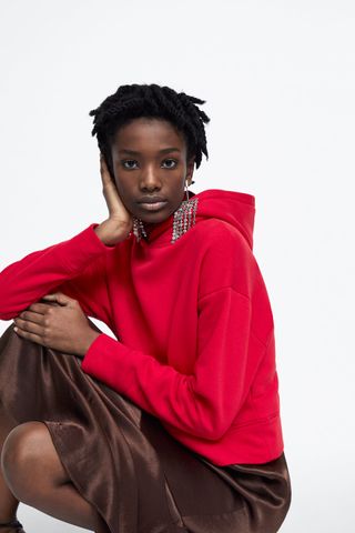 Zara + Cropped Hooded Sweatshirt