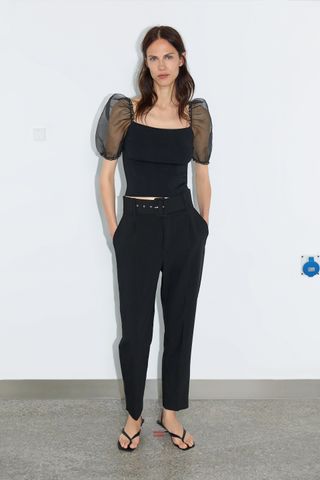 Zara + Pleated Pants With Belt