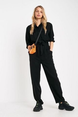 Urban Outfitters + Black Tie-Front Jumpsuit