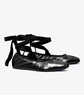 Tory Burch + Ankle-Wrap Ballet Flats