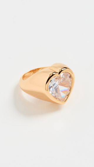 Timeless Pearly + Gold Plated Ring W Clear Heart Crystal