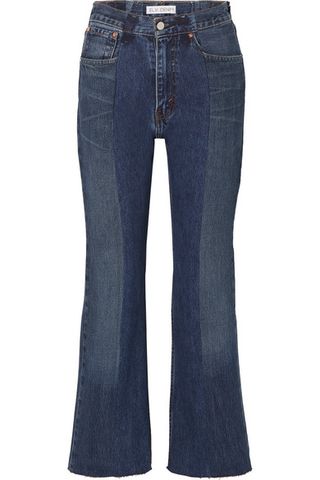 E.L.V. Denim + Net Sustain + The Twin Two-Tone Distressed High-Rise Flared Jeans
