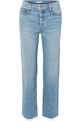 GRLFRND + Helena Cropped Frayed High-Rise Straight-Leg Jeans
