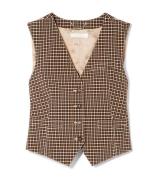 Chloe + Checked Woven and Satin-Jacquard Vest