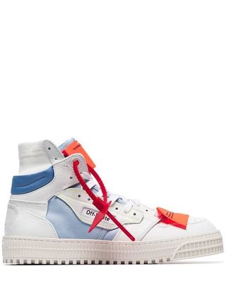 Off-White + White Leather High-Top Sneakers