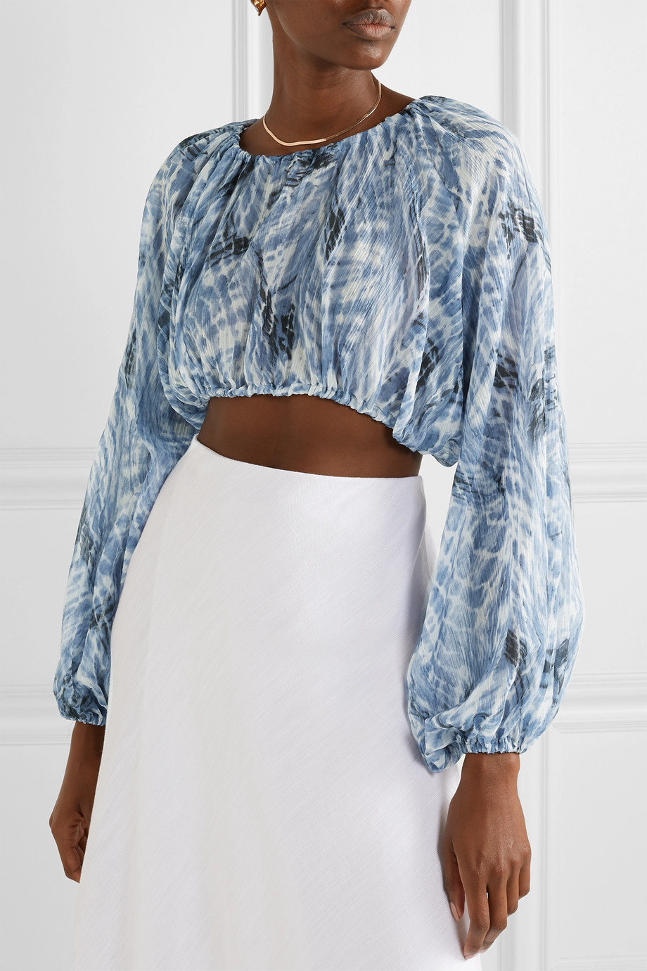 Georgia Alice + Giselle Open-Back Printed Cotton and Silk-Blend Crepon Top