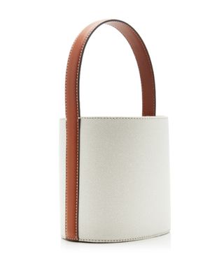 Staud + Bissett Leather-Trimmed Canvas Bucket Bag