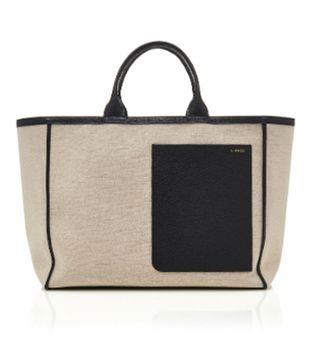 Valextra + Leather-Trimmed Canvas Tote