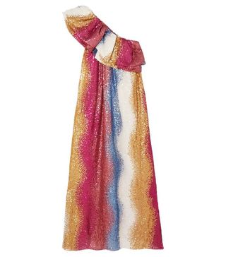 Stine Goya + Janika One-Shoulder Striped Sequined Silk Gown