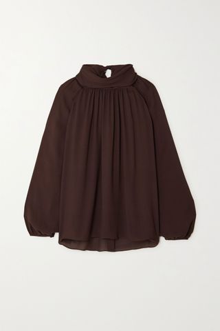 Tove + Wren Gathered Silk-Georgette Blouse