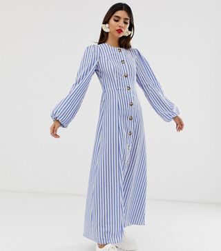 ASOS Design + Button Through Maxi Dress in Seersucker Stripe