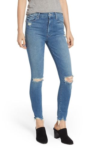 Mother + The Looker High Waist Fray Ankle Skinny Jeans
