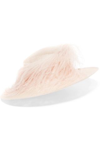 Philip Treacy + Feather-Trimmed Sinamay Straw Hat