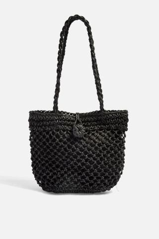 Topshop + Fizzle Black Straw Tote Bag
