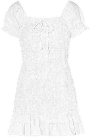 Faithfull the Brand + Cette Ruffled Shirred Linen Mini Dress