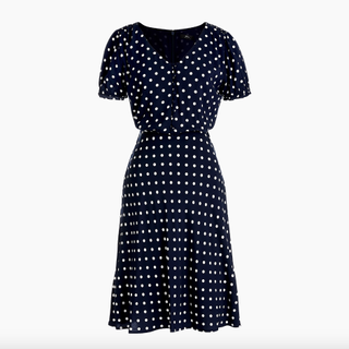 J.Crew + Short-Sleeve Dress in Polka-Dot Print