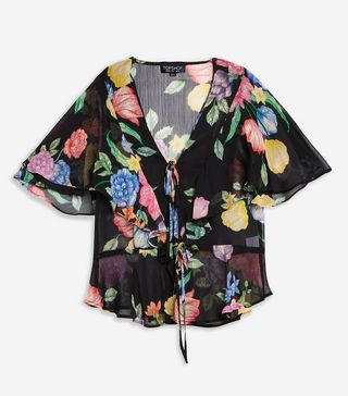 Topshop + Floral Ruffle Top