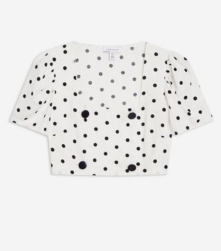 Topshop + Black and White Spot Button Crop Top
