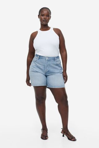 H&M+ + Curvy Fit Bermuda High Denim Shorts
