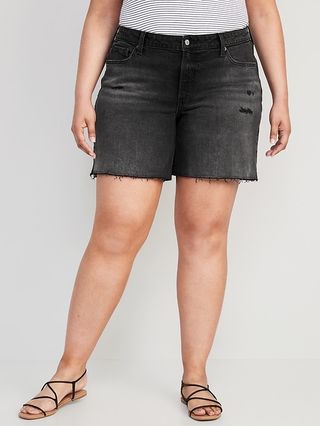 Old Navy + Mid-Rise OG Loose Black-Wash Ripped Cut-Off Jean Shorts for Women -- 7-inch inseam