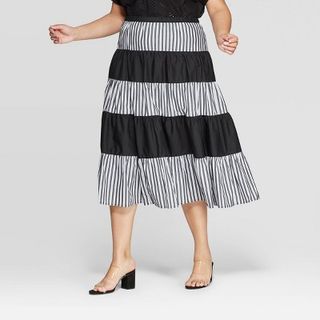 Who What Wear x Target + Striped Mid-Rise A Line Midi Skirt