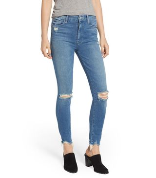 Mother + The Looker High Waist Fray Ankle Skinny Jeans