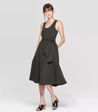 Who What Wear x Target + Sleeveless Scoop Neck Waist Wrap Midi Tank Dress