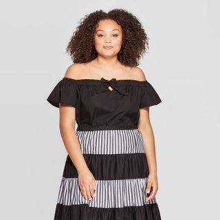 Who What Wear x Target + Off the Shoulder Short Sleeve Cropped Bardot Top