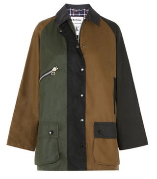 Alexa Chung x Barbour + Corduroy-Trimmed Colour-Block Waxed-Cotton Jacket