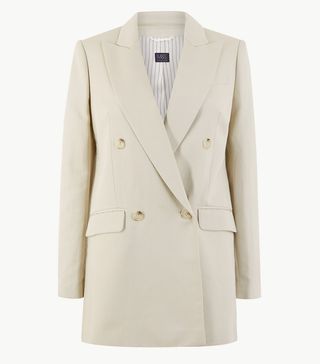 Marks and Spencer Collection + Linen Rich Double Breasted Longline Blazer
