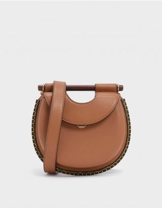 Charles & Keith + Wood-Effect Handle Whipstitch Trim Bag