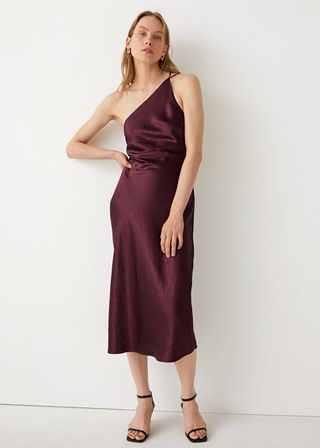 & Other Stories + One-Shoulder Satin Midi Dress