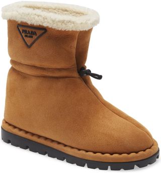 Prada + Blow Logo Genuine Shearling Lined Bootie