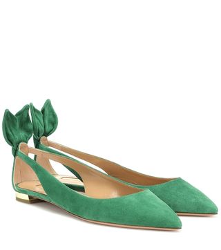 Aquazzura + Deneuve Suede Ballet Flats in Couture Green