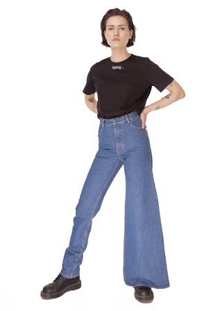 Ksenia Schnaider + Medium Blue Asymmetrical Jeans
