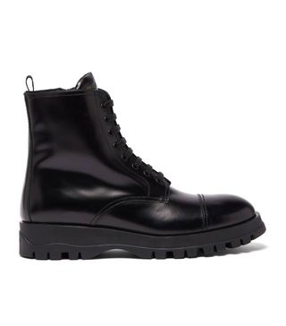 Prada + Lace-Up Leather Boots