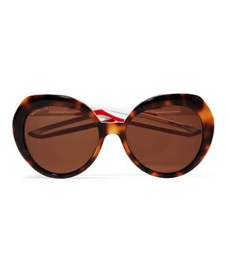 Balenciaga + Round-Frame Tortoiseshell Acetate Sunglasses