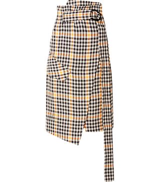 Peter Petrov + Ryan Belted Checked Linen Wrap Skirt
